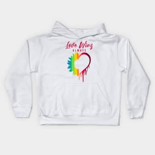 Love Always Wins Rainbow Sunflower and Heart - Lgbt White Kids Hoodie